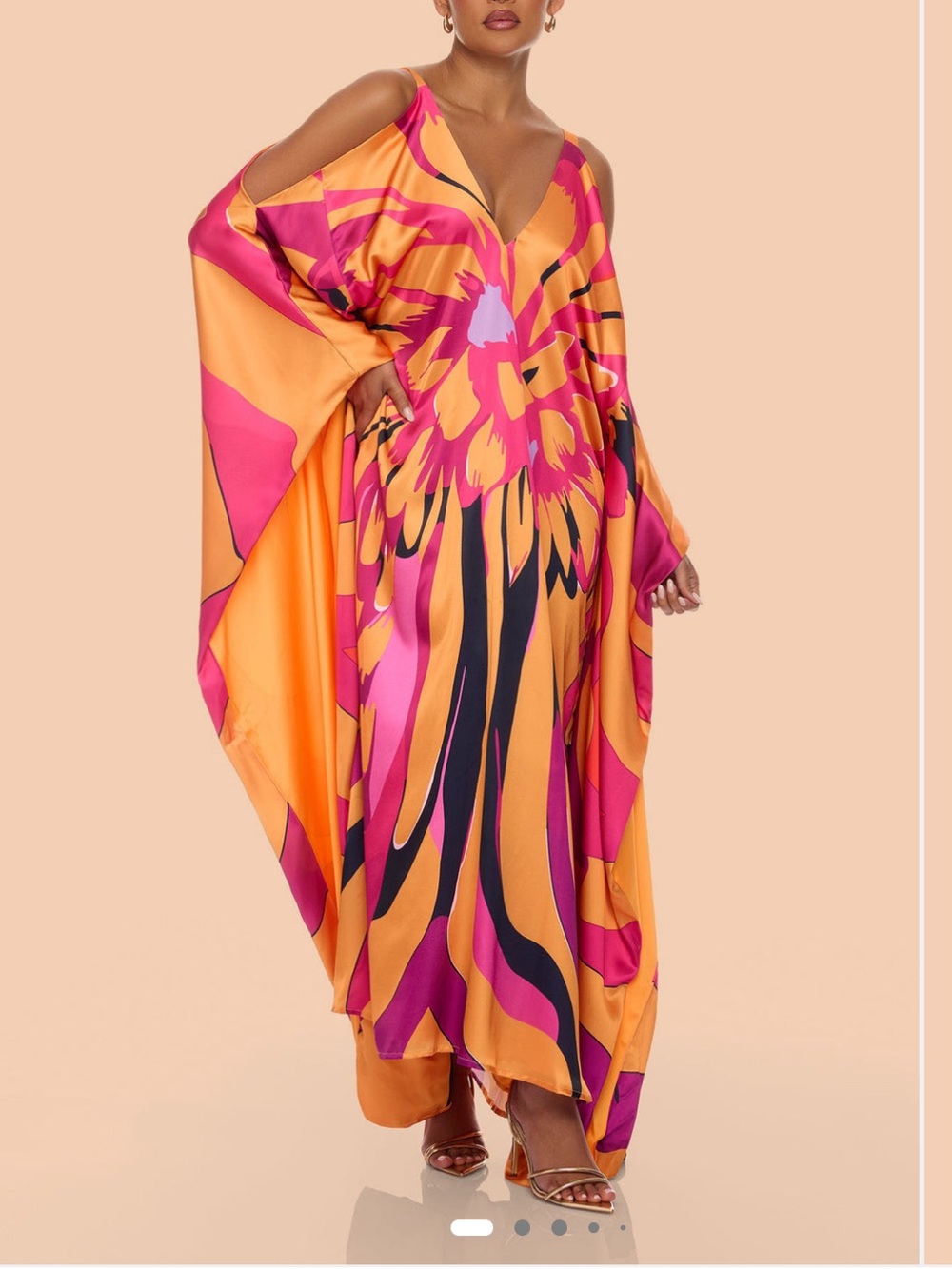 Fashion Nova Orange & Pink Floral Maxi Kaftan Dress